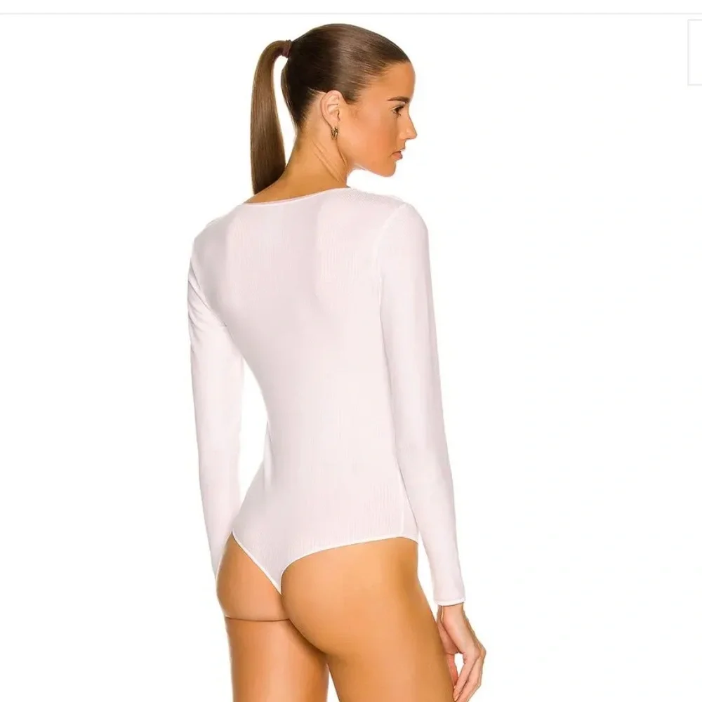 Wolford White Ribbed Long Sleeve Henley Bodysuit - Picture 2 of 16